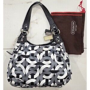 Coach Y2K Madison Maggie Op Art Hobo Shoulder Bag Sateen Black/White/Gray 14420